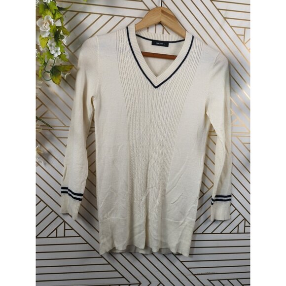 COMME CA ISM Women's Japanese Wool Blend Knit Sweater Beige Blue - Picture 3 of 9